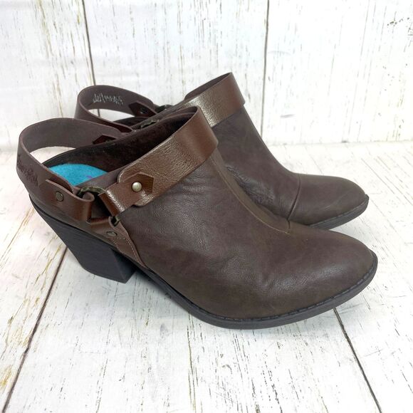 Blowfish Womens Western Style Ankle Boots Size 8 Brown Belted Slip-On Mules - Picture 1 of 10